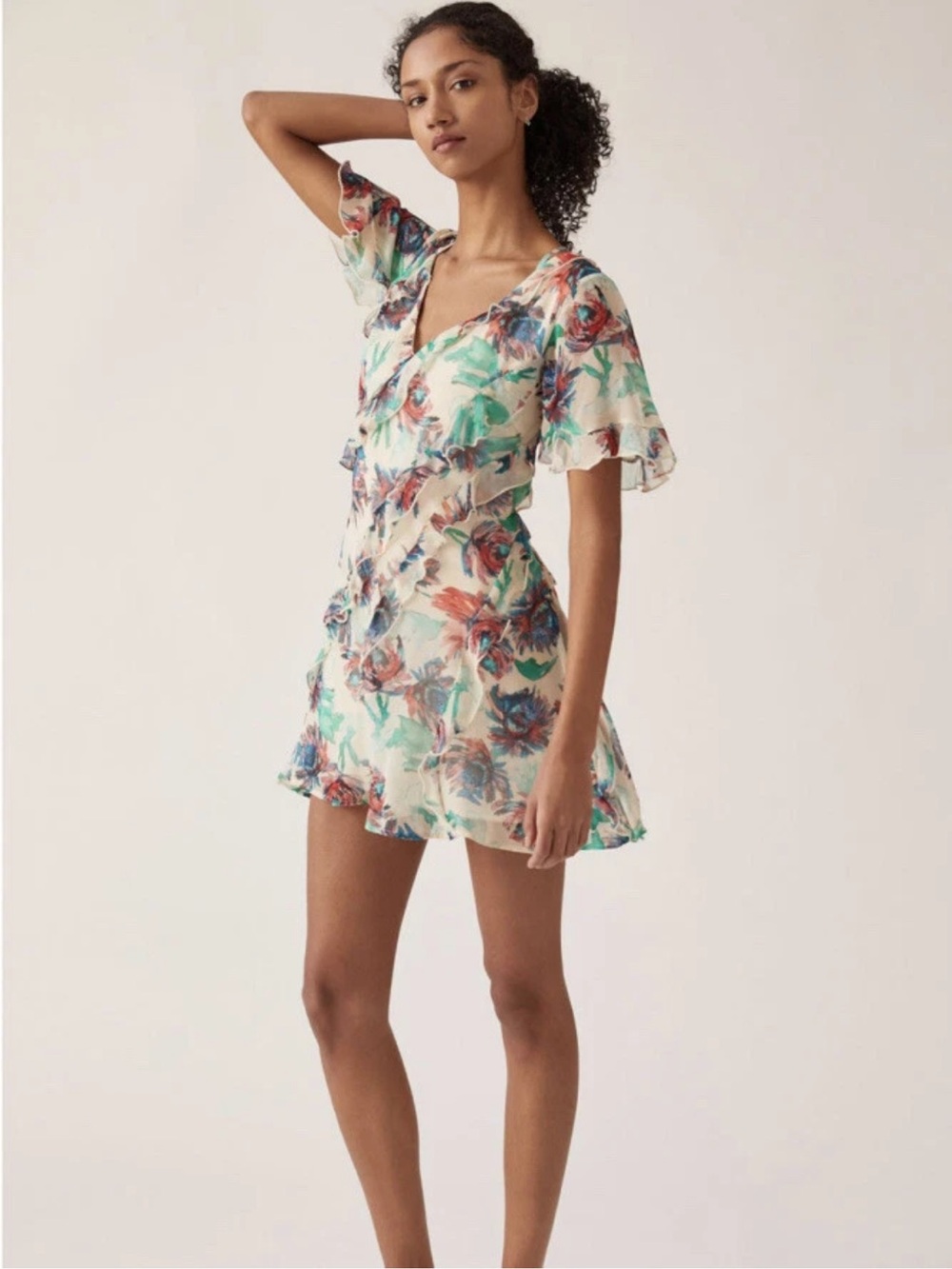 Anthropologie soft printed watercolour flutter sleeve dress